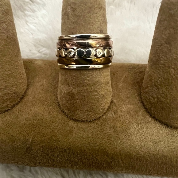 Tri-Tone Sterling Silver Spinner Stress Anxiety Relief Ring - Picture 3 of 7